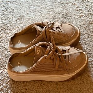 UGG Beige Lace-Up Platform Sneakers